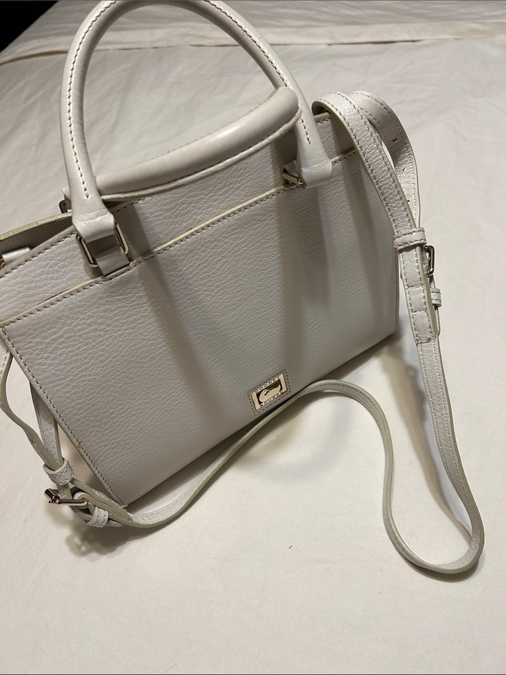 Dooney & Bourke White Leather Satchel with Detachable Strap